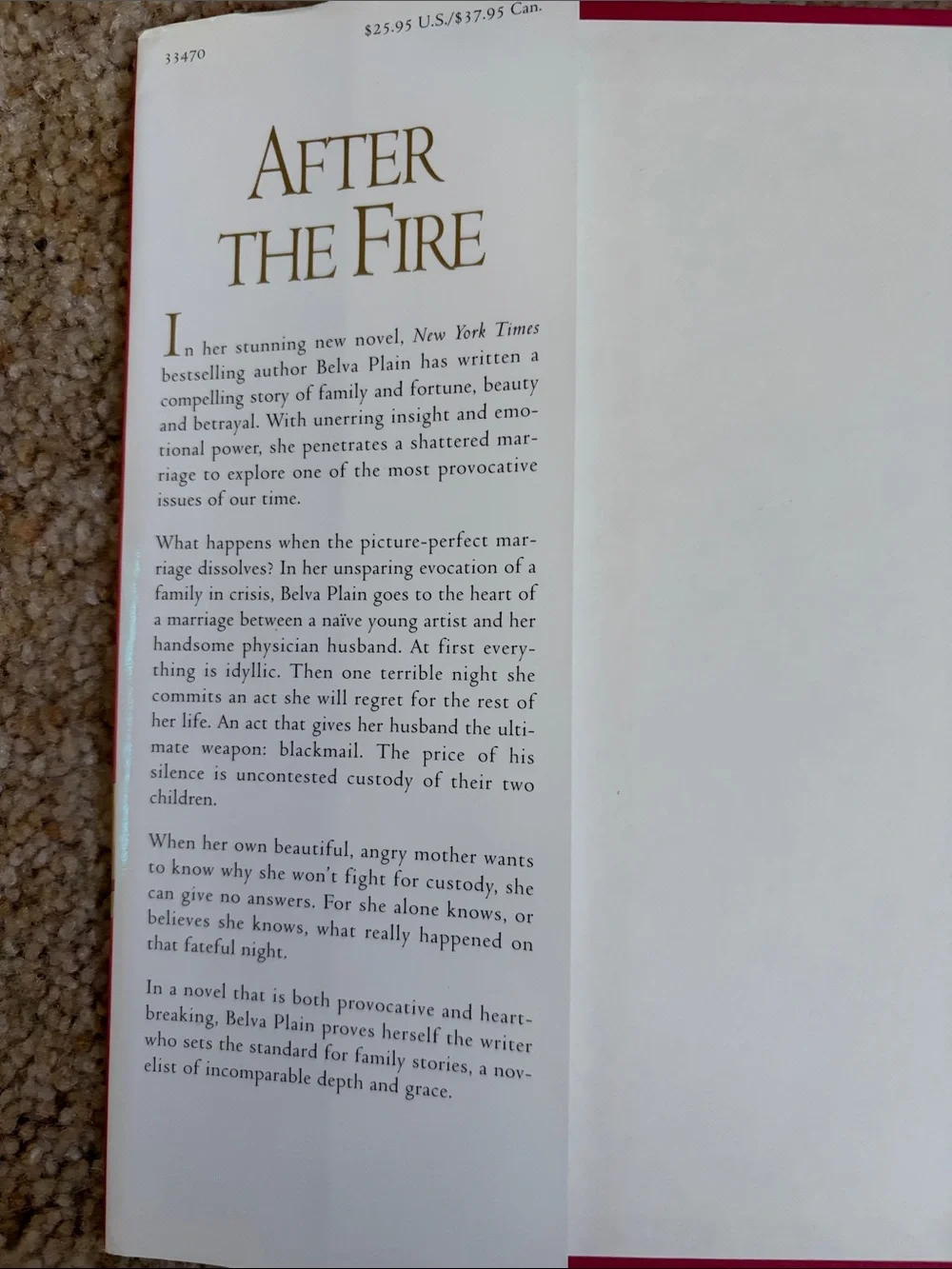 Belva Plain After the Fire - Red Hardcover Novel